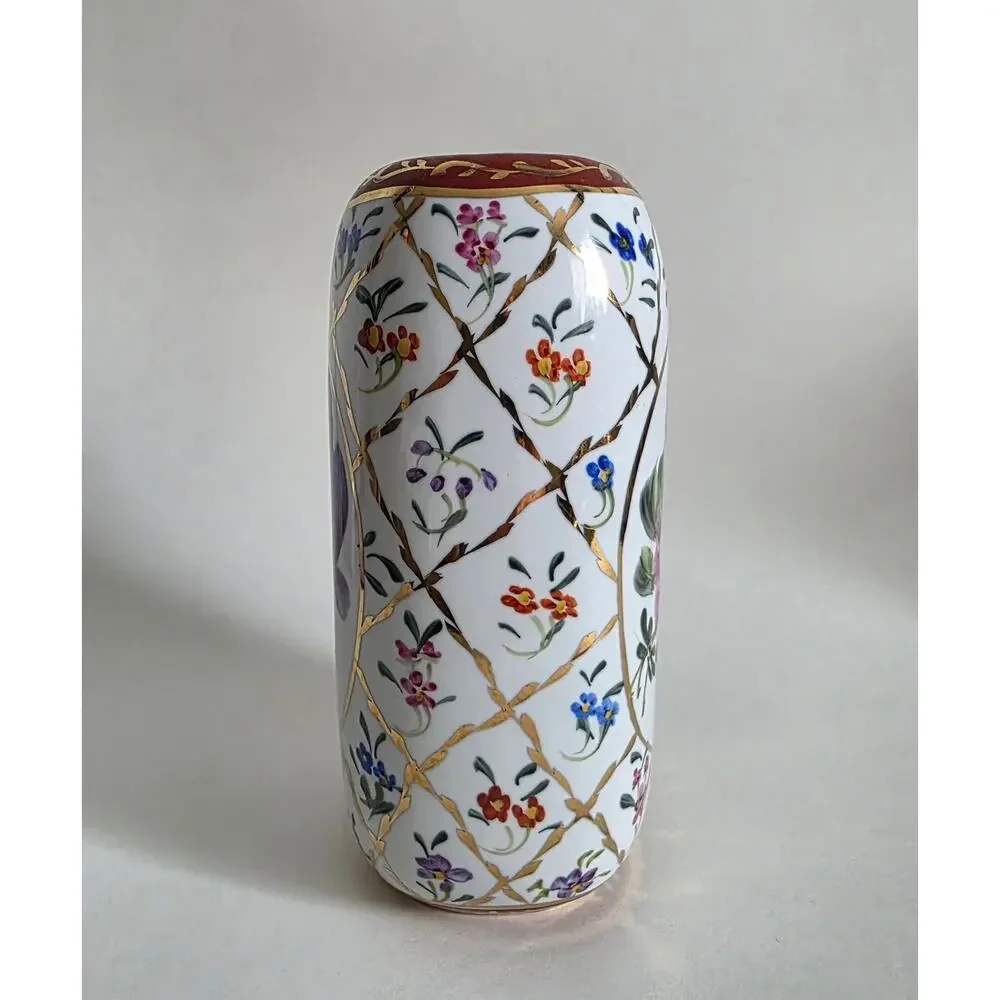 Formalities by Baum Bros Hand Painted 10K Gold Ceramic Vase Floral